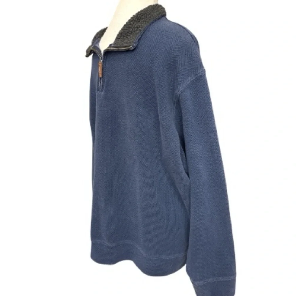 Lands’ End Blue Men’s Quarter-Zip Pullover XXL Sherpa Collar Cotton Knit Sweater